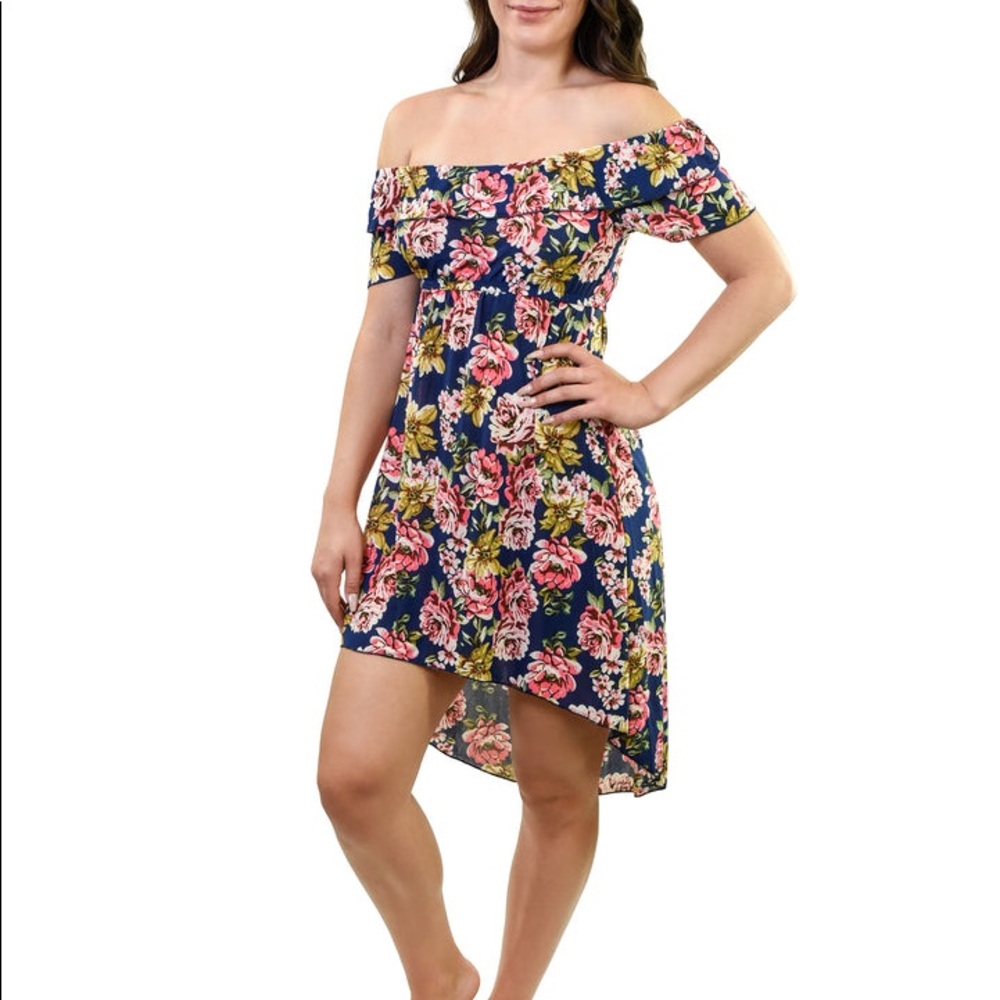 YOUNG USA OFF SHOULDER HIGH-LOW PINK FLORAL DRESS